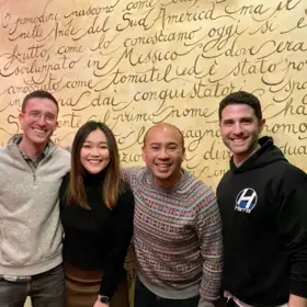 (Left to right): Greg Hopper, Sustainability Science student; Kate Wang, Applied Analytics graduate; Rollie Carencia, Director of Student Life; and Adam Gerber, Strategic Communication student.