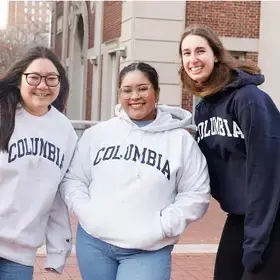 Pre-College students smile outside of Columbia's Morningside Heights campus.