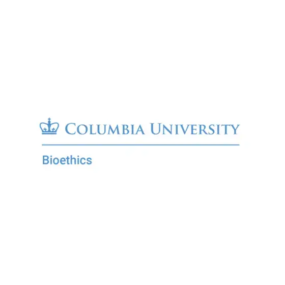 Light blue text on a white background reads, "Columbia University Bioethics."