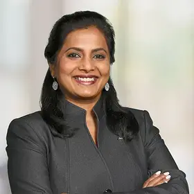 A headshit of Amala Duggirala, '20SPS, Technology Management, the Chief Technology and Operations Officer of Regions Bank.