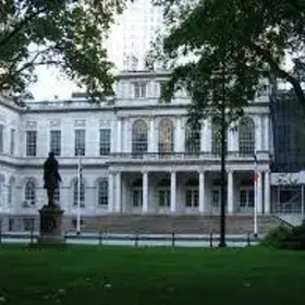 Image shows front view of New York City Hall