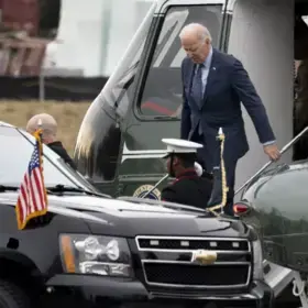 President Biden arrives at Walter Reed National Military Medical Center in Bethesda, Md., in 2023. (Andrew Harnik / Associated Press)