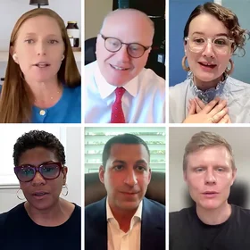 compilation image of six images of the speakers at the event