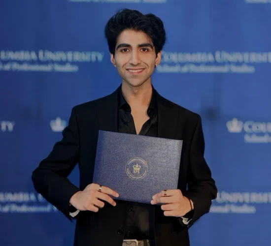 Aaman Basra ('26SPS, Applied Analytics) with diploma