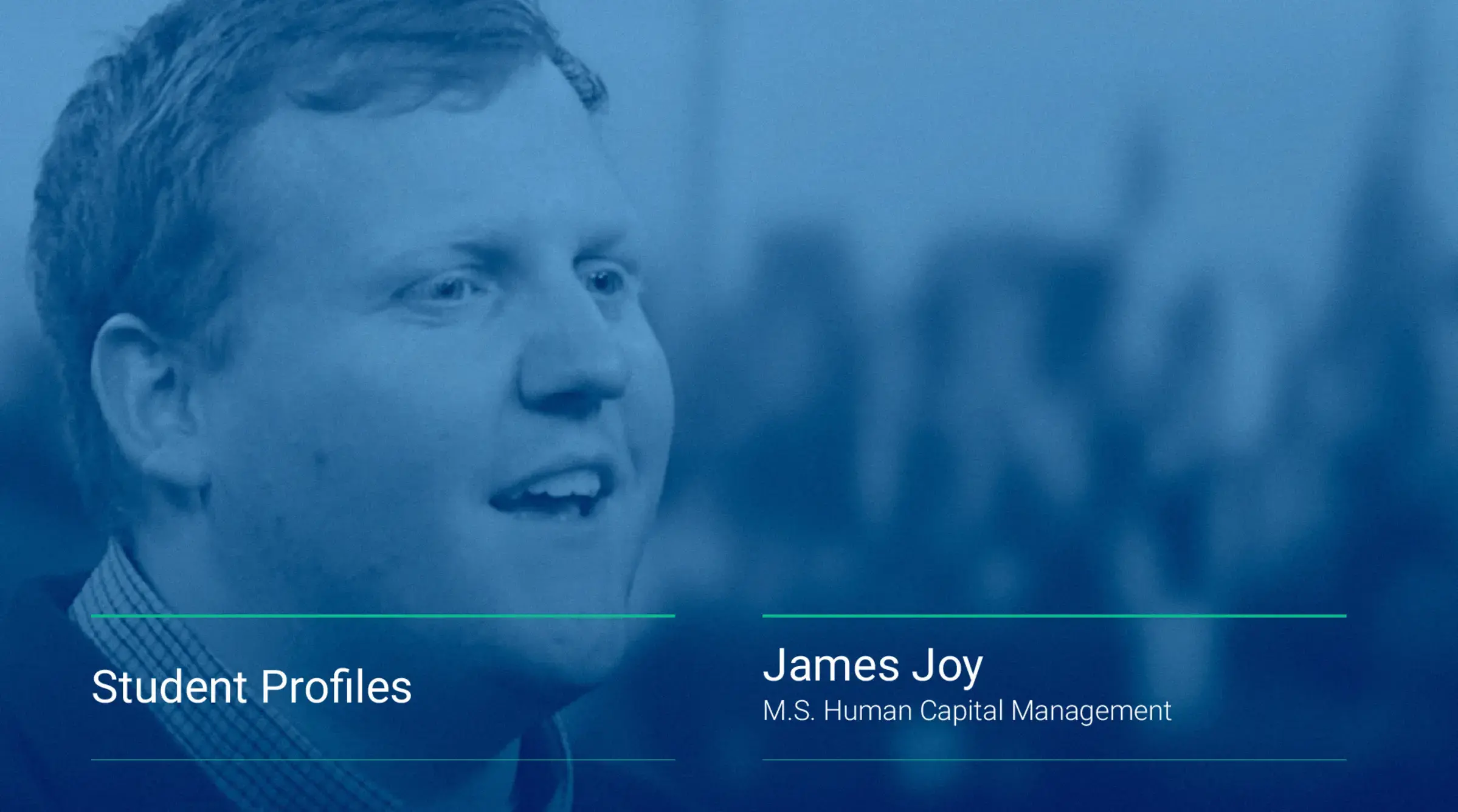 A still from James Joy's video interview about the Human Capital Management master's program.