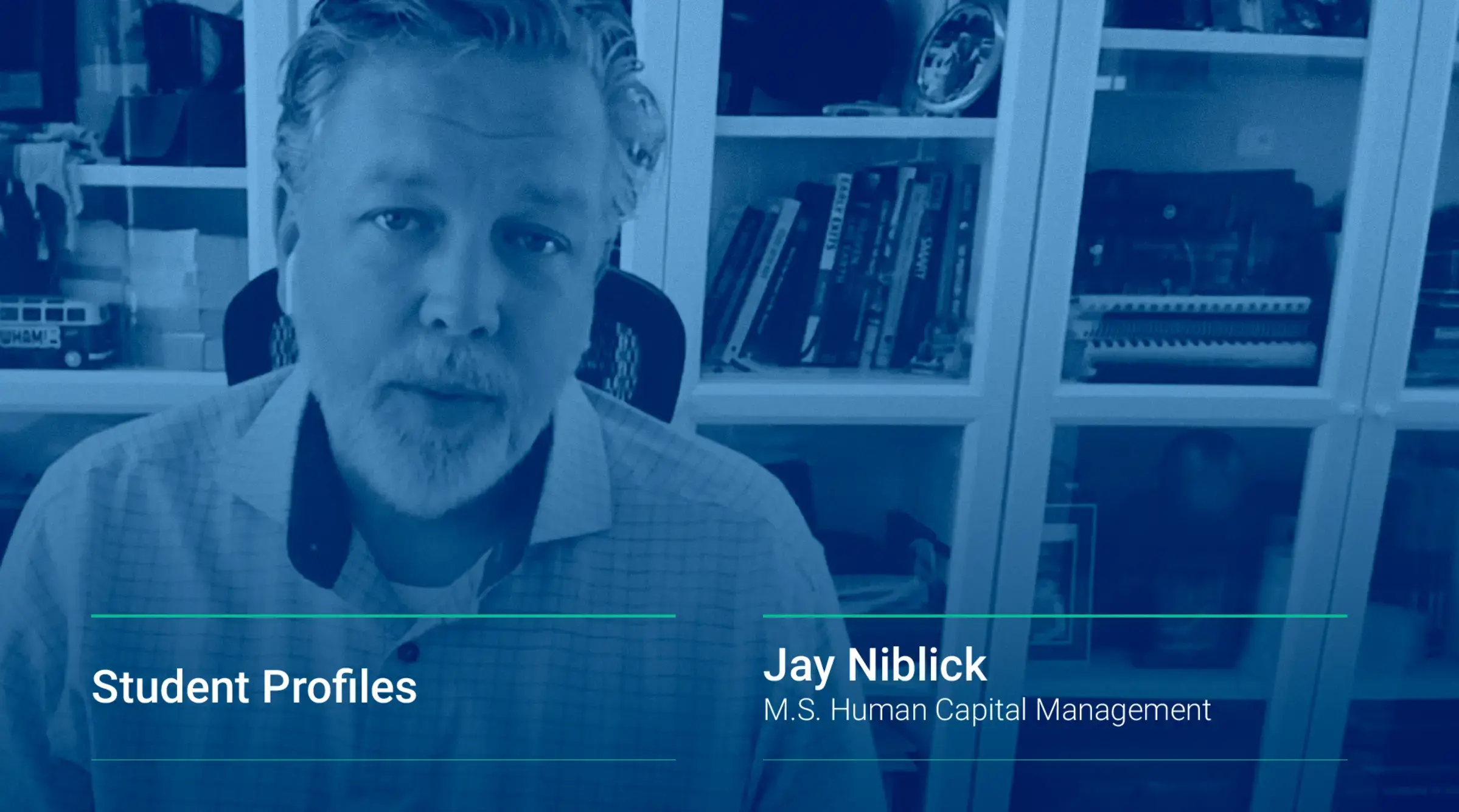 A still from Jay Niblick's video interview about the Human Capital Management master's program.