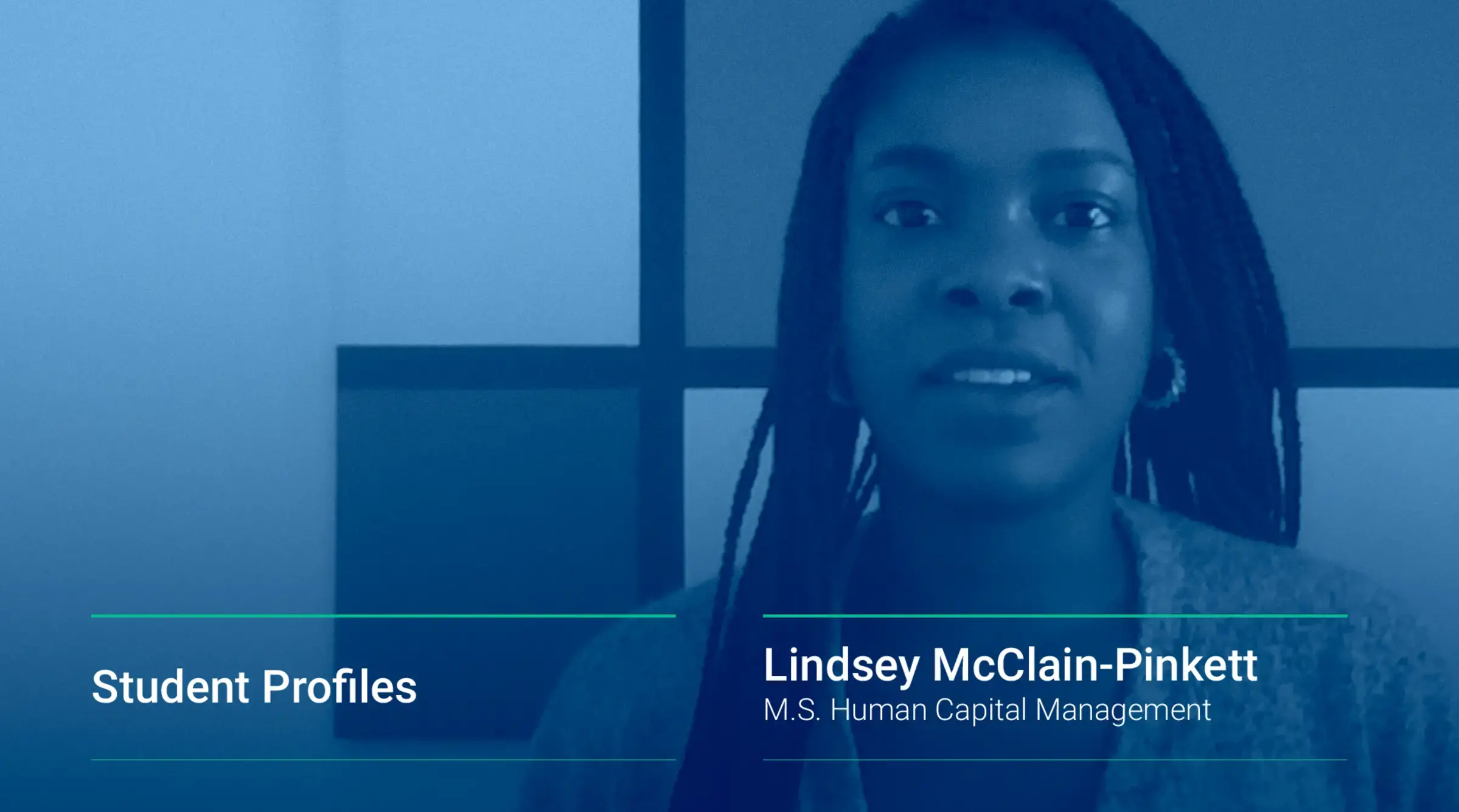 A still from Lindsey McClain-Pinkett's video interview about the Human Capital Management master's program.