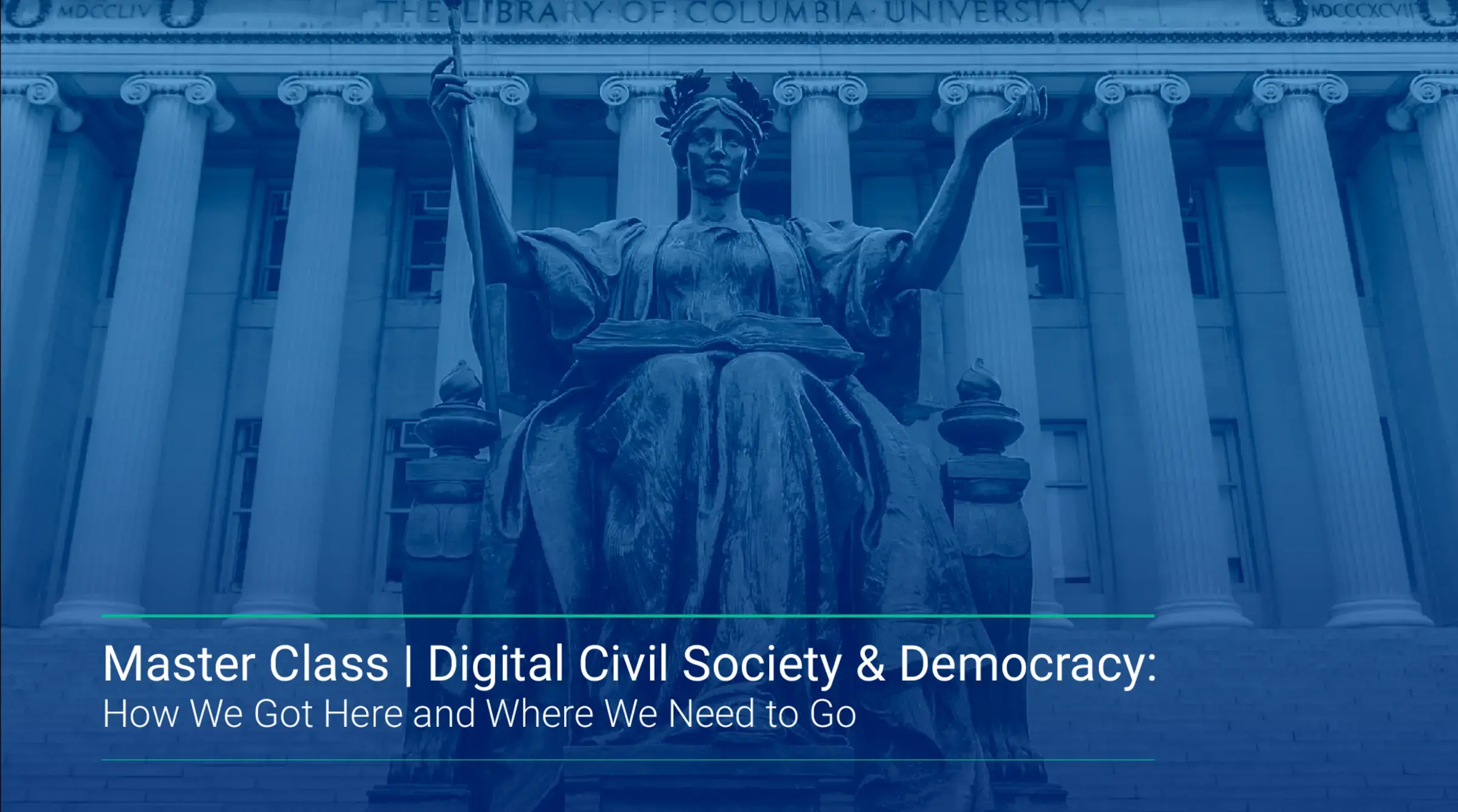 A cover image for the video recording of "Digital Civil Society and Democracy: How We Got Here and Where We Need to Go," an Oct. 15, 2020 event for Columbia's M.S. in Nonprofit Management program.