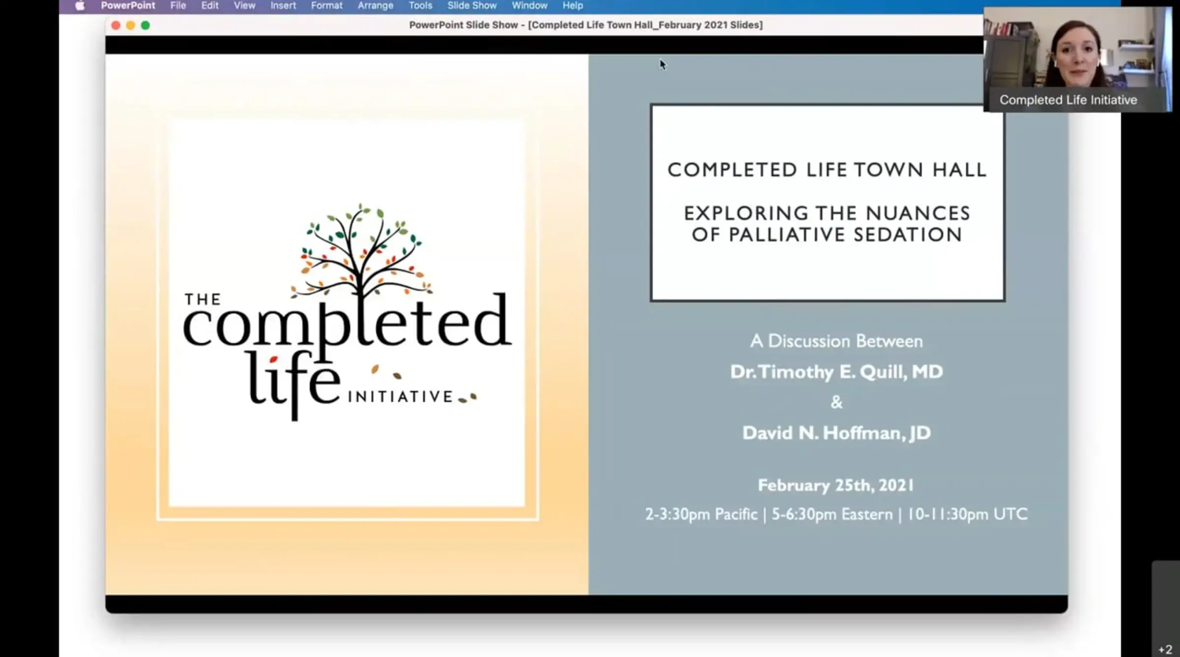 Completed Life February Town Hall on Palliative Sedation, February 25th, 2021