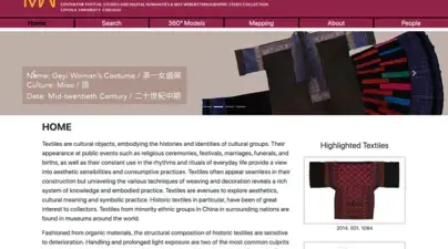 The screenshot shows the homepage of ALP alumnus Xiaolin Sun’s East Asian Textiles master’s capstone project at Loyola University Chicago.