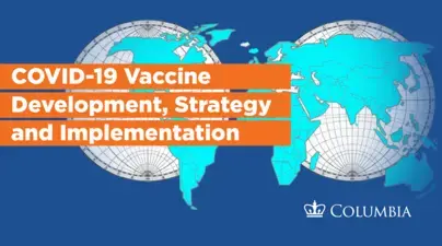 A promotional image reads, "COVID-19 Vaccine Development, Strategy and Implementation: A Virtual Health Symposium, 22-26 February, 2021."