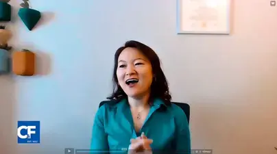 A screenshot shows Monica Chu speaking at Crum and Forster's 