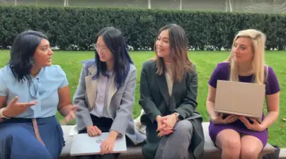 SPSSG Officers Arlene Chandra, Jade Xia, Kate Yi Wang, and Katie Hasley on Morningside Heights campus
