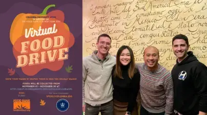 Outgoing SPSSG President Kate Wang (center, left) with Incoming SPSSG President Adam Gerber (far right), former SPSSG President Greg Hopper (far left), and SPS Director of Student Life Rollie Carencia (center, right)