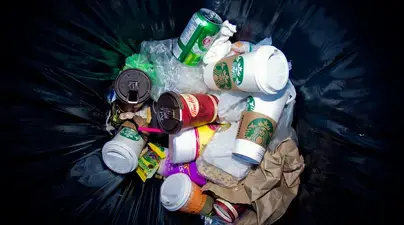 Disposable cups in a bin.