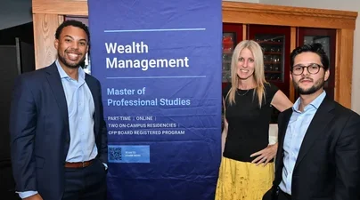 Brandon Arnold, Tracy Schwartz, and Luis Felipe Jarrin at Wealth Management's summer residency.