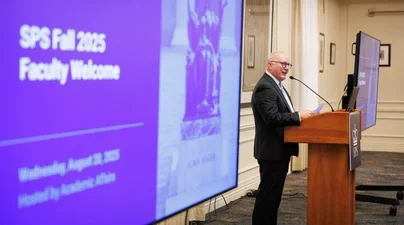 Eric Nelson speaking at the Fall Faculty Welcome event