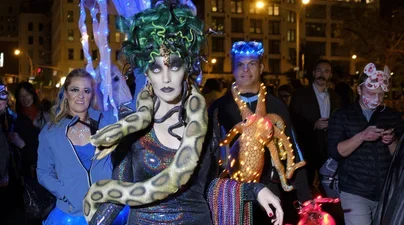 Underwater themed halloween parade participants